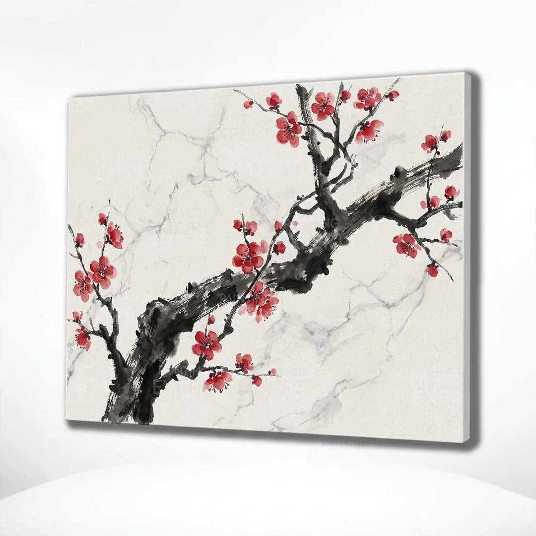 Malen nach Zahlen Tintenzweig mit roter Blüte Japan
