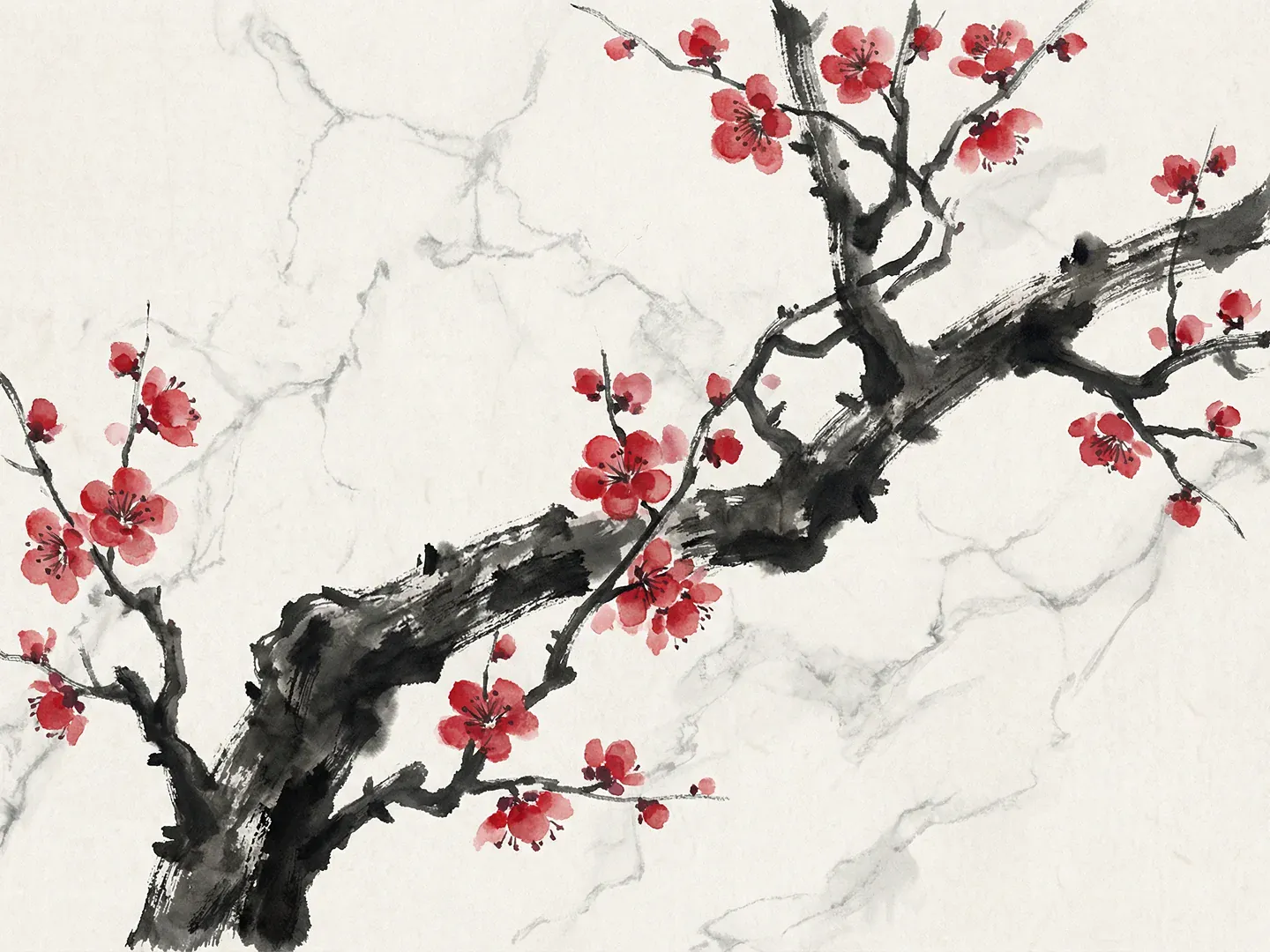 Malen nach Zahlen Tintenzweig mit roter Blüte Japan - Image 2