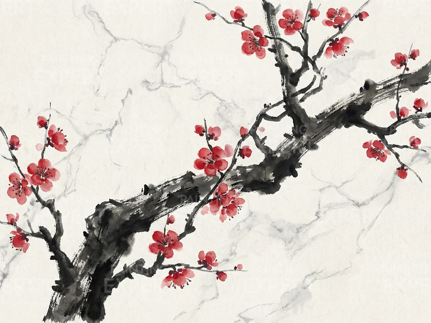 Malen nach Zahlen Tintenzweig mit roter Blüte Japan - Image 3