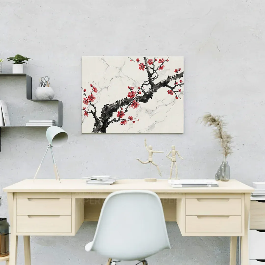 Malen nach Zahlen Tintenzweig mit roter Blüte Japan - Image 4