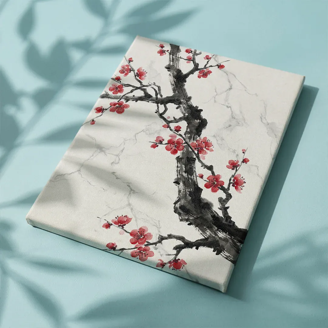 Malen nach Zahlen Tintenzweig mit roter Blüte Japan - Image 5