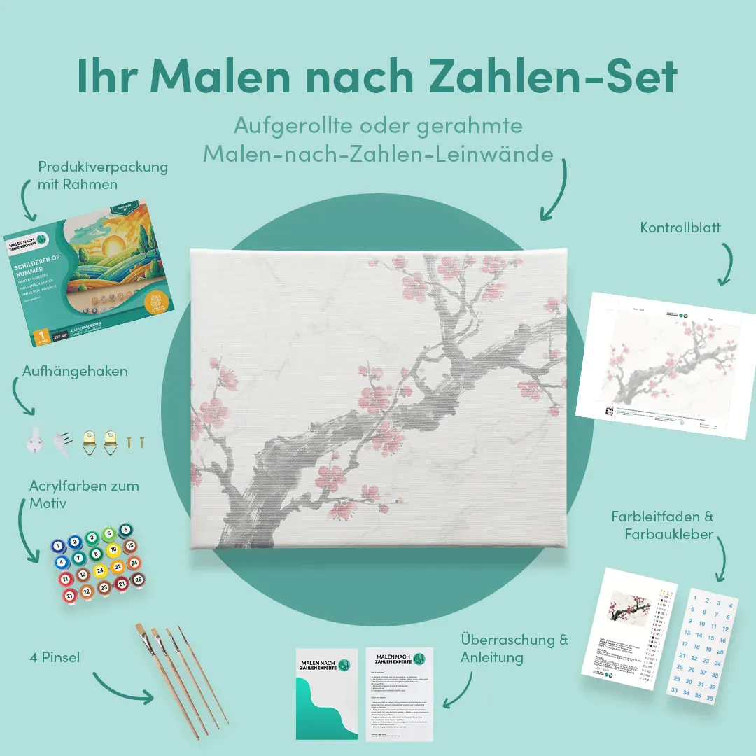 Malen nach Zahlen Tintenzweig mit roter Blüte Japan - Image 6