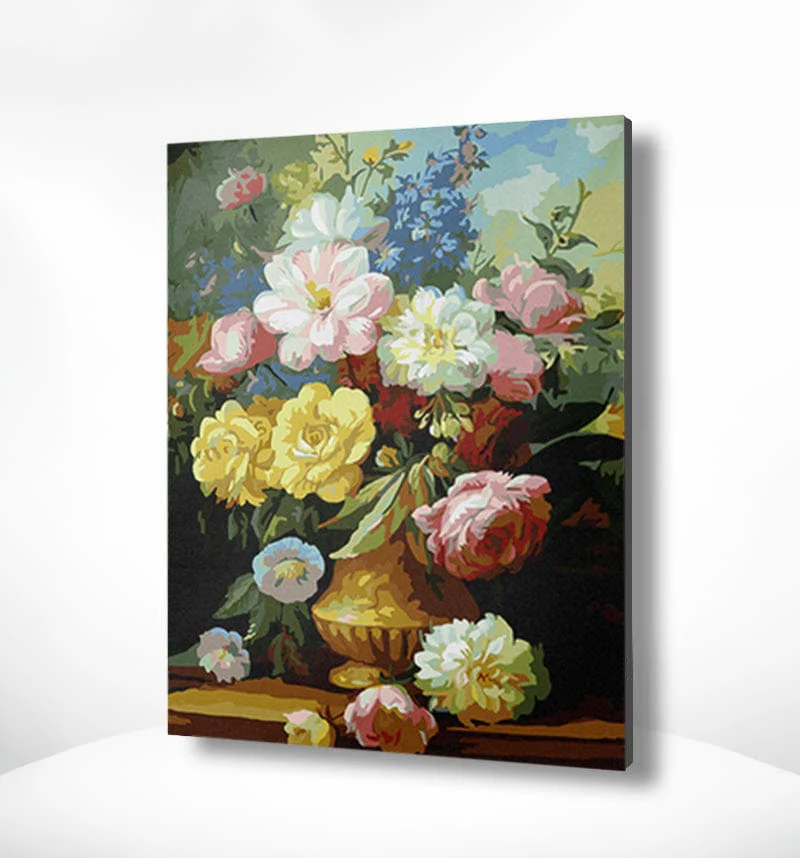 Malen nach Zahlen Vase mit bunten Blumen