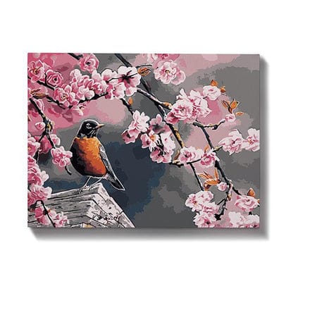 Malen nach Zahlen Vogel mit Rosa Blumen - Image 7